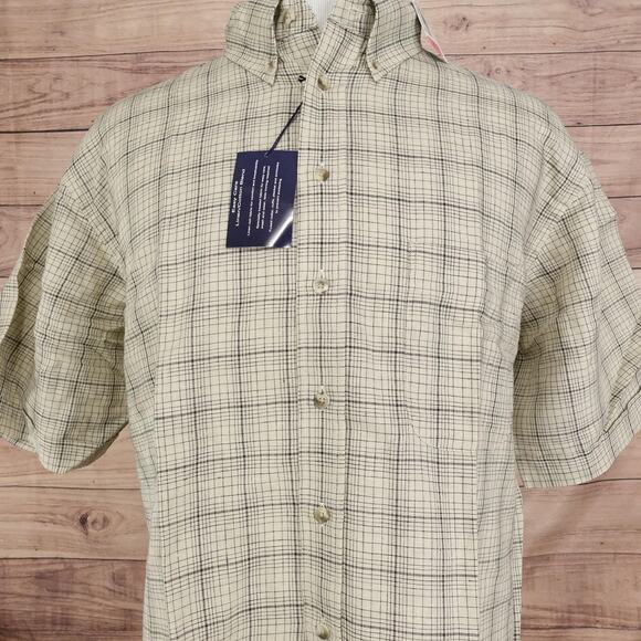Roundtree & Yorke Shirt Mens XL Plaid Linen Blend Short Sleeve Easy Care Casual - Picture 1 of 12
